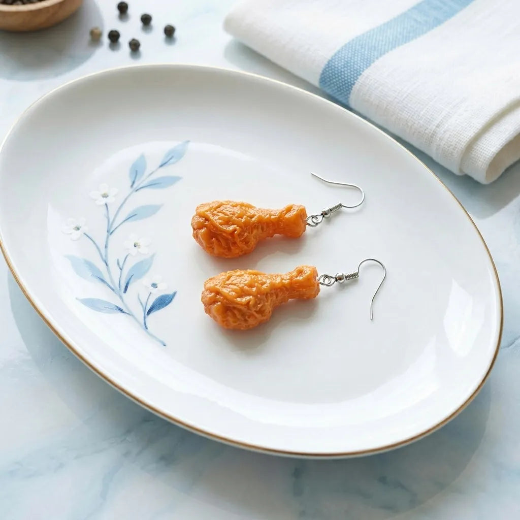 Fried Chicken Drumstick Dangle Earrings for Food Fans