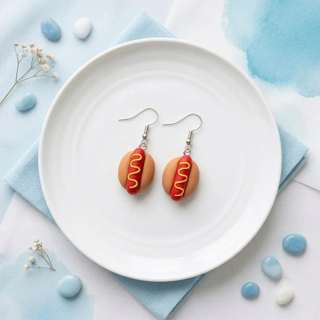 Hot Dog Dangle Earrings Funny Food-Inspired Statement Pair