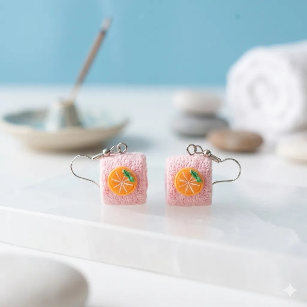 Cute Rolled Towel Orange Earrings Novelty Jewelry