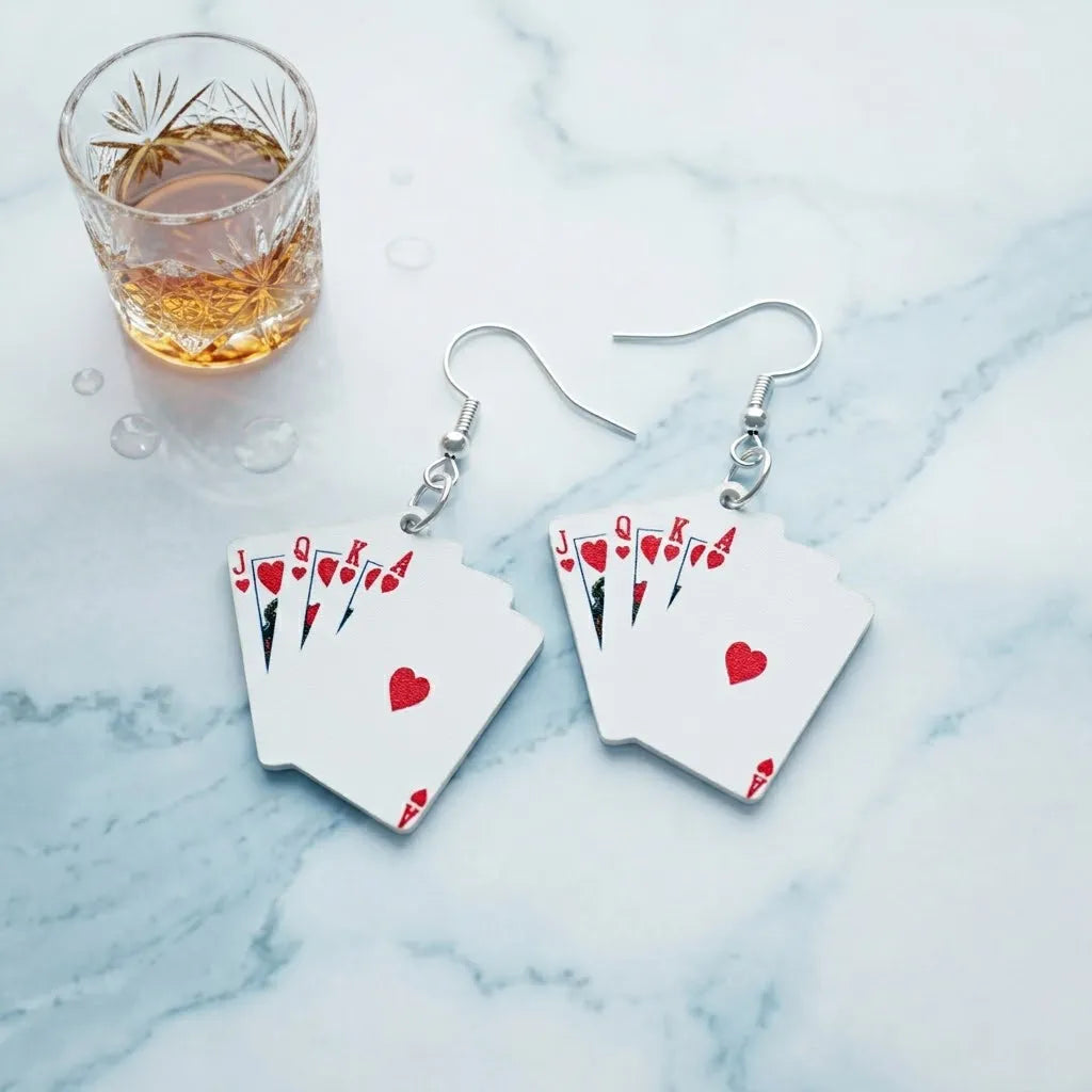 Poker Card Dangle Earrings for Game Night Style Fun