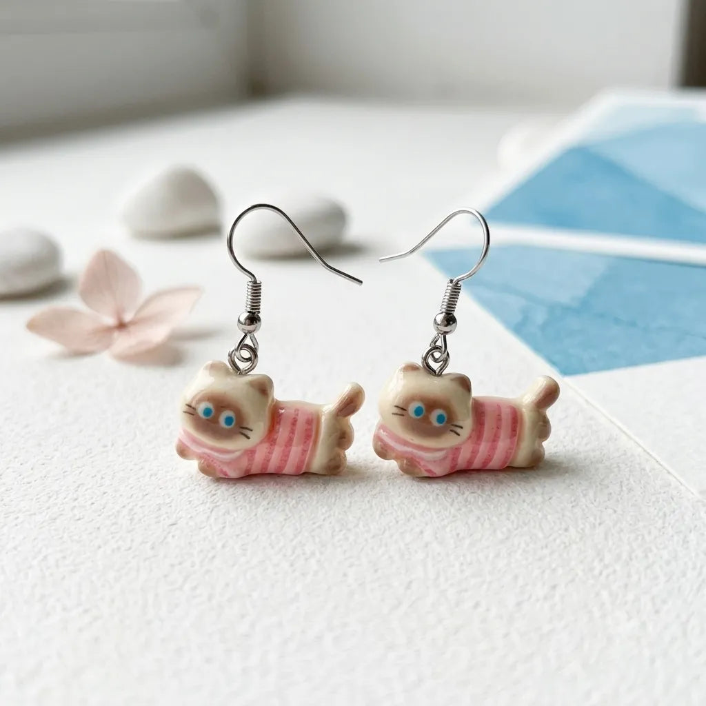 Cute Cat Dangle Earrings in Cozy Sweater Design Style