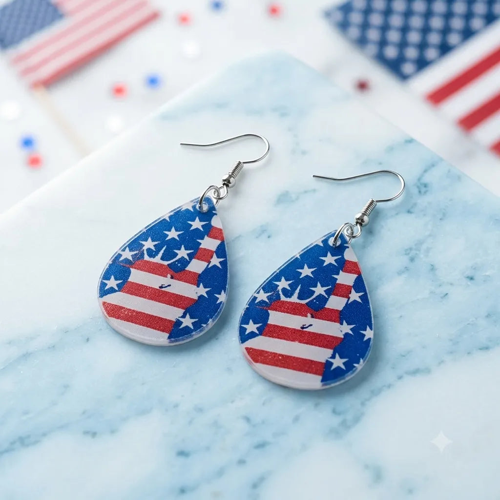 Patriotic Flag Teardrop Dangle Earrings for July Fourth Fun