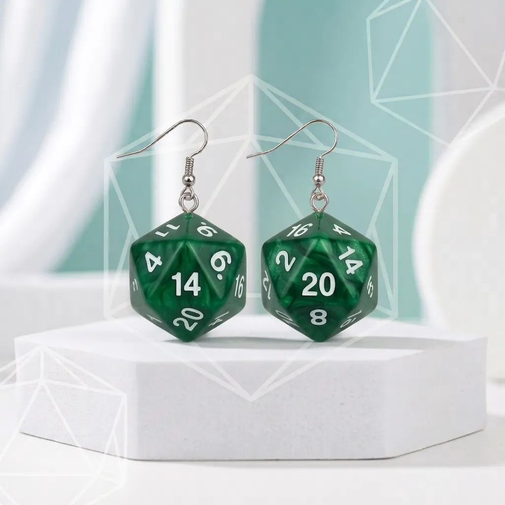 D20 Dice Dangle Earrings for Tabletop Gaming Style Fun