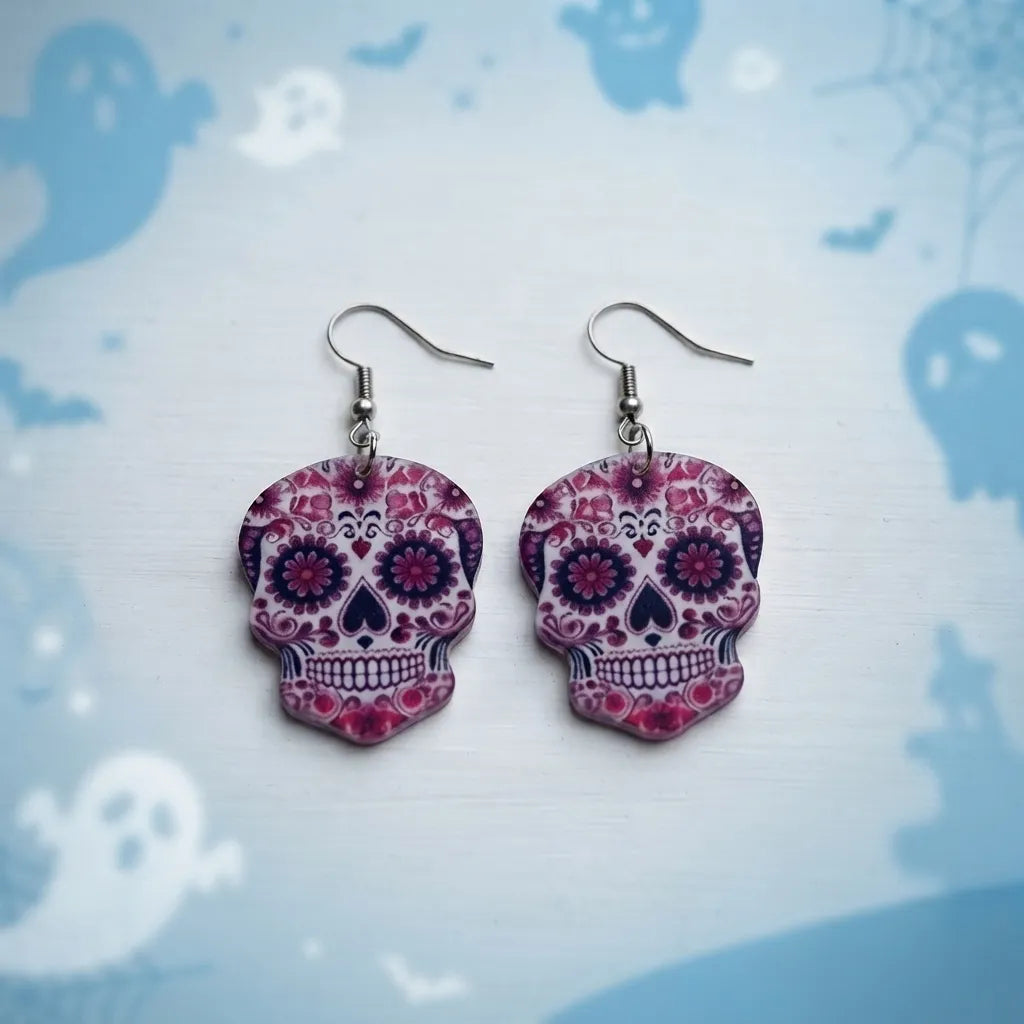 Cute Sugar Skull Earrings Halloween Statement Style