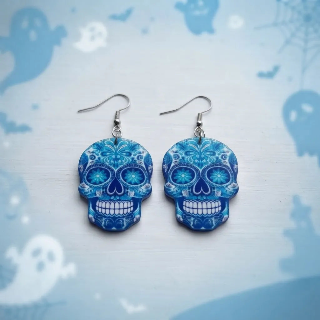 Cute Sugar Skull Earrings Halloween Statement Style
