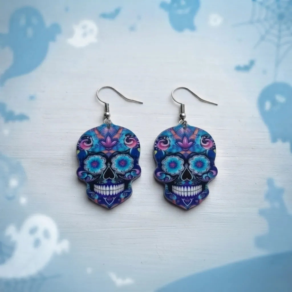 Cute Sugar Skull Earrings Halloween Statement Style