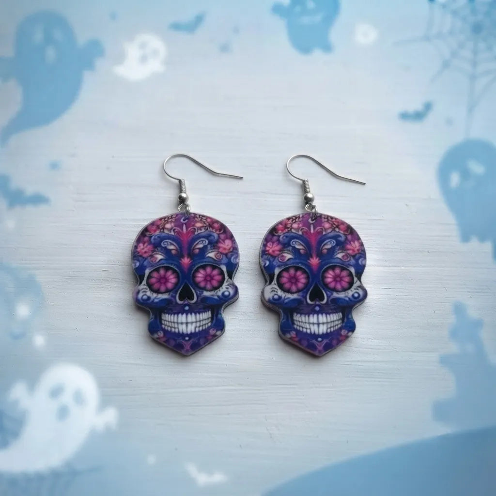 Cute Sugar Skull Earrings Halloween Statement Style