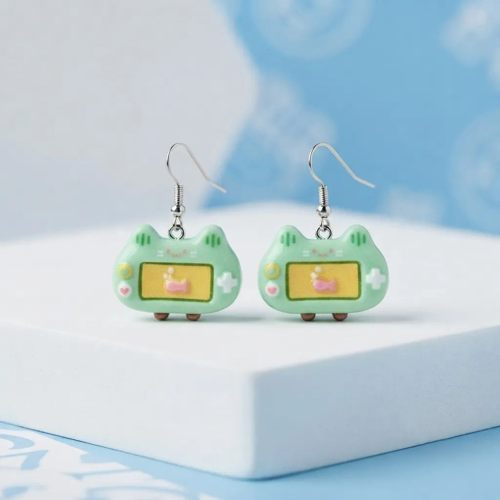 Cute Cat Game Console Earrings Kawaii Gamer Style