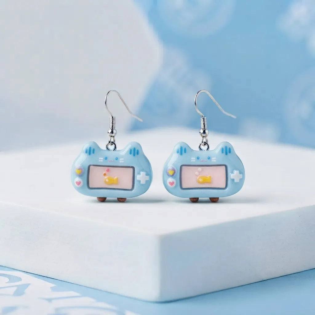 Cute Cat Game Console Earrings Kawaii Gamer Style