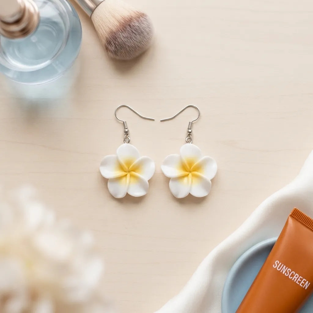 Cute Hibiscus Flower Earrings Tropical Charm Style