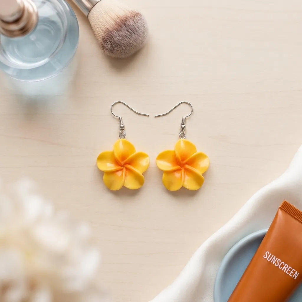 Cute Hibiscus Flower Earrings Tropical Charm Style