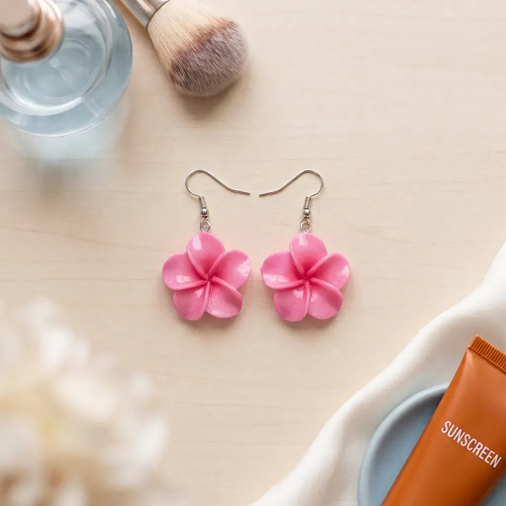 Cute Hibiscus Flower Earrings Tropical Charm Style