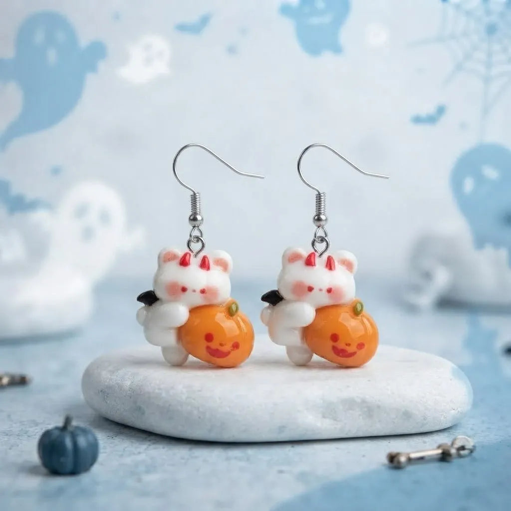 Cute Devil Animal Pumpkin Earrings Halloween