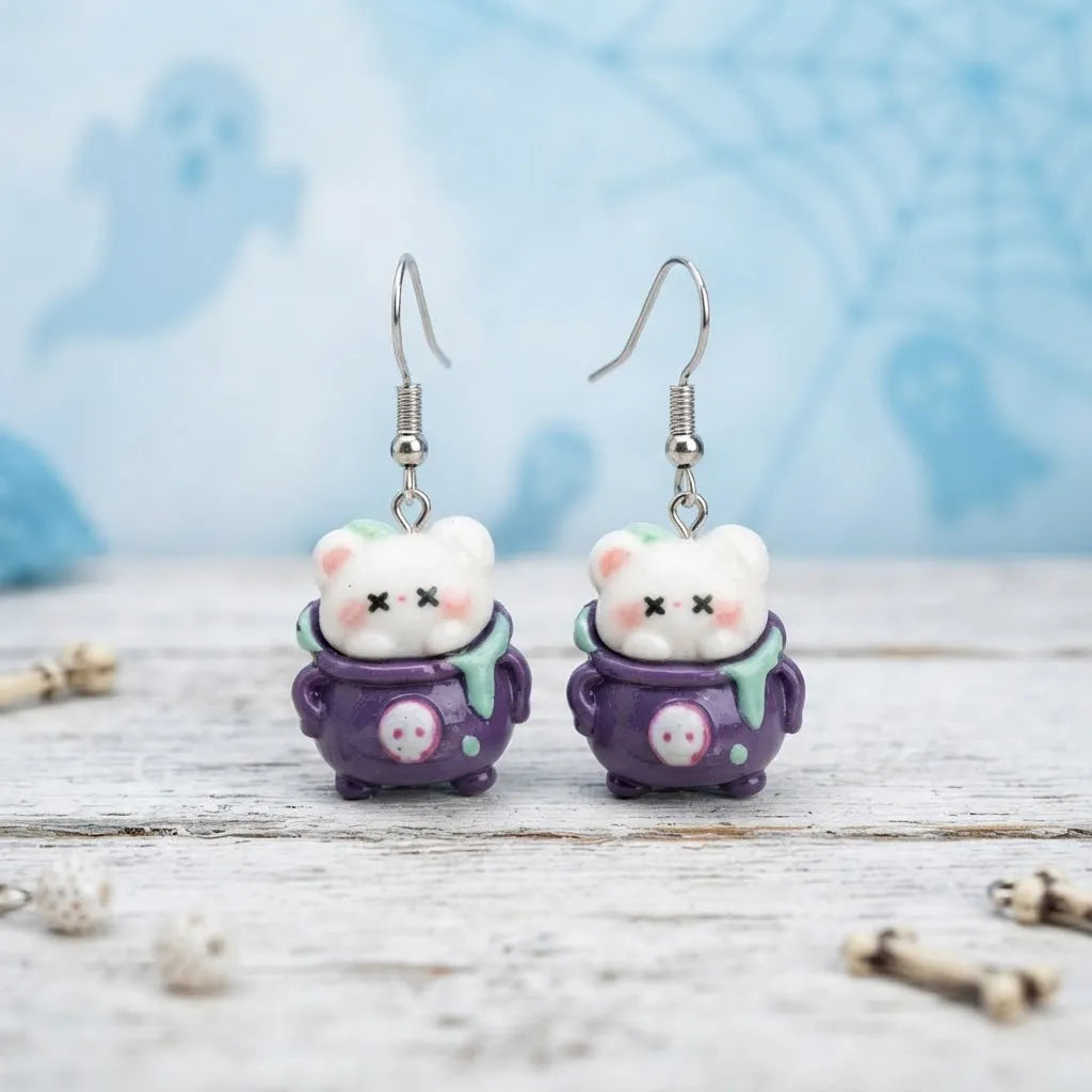 Cute Cauldron Earrings Fun Halloween Jewelry 
