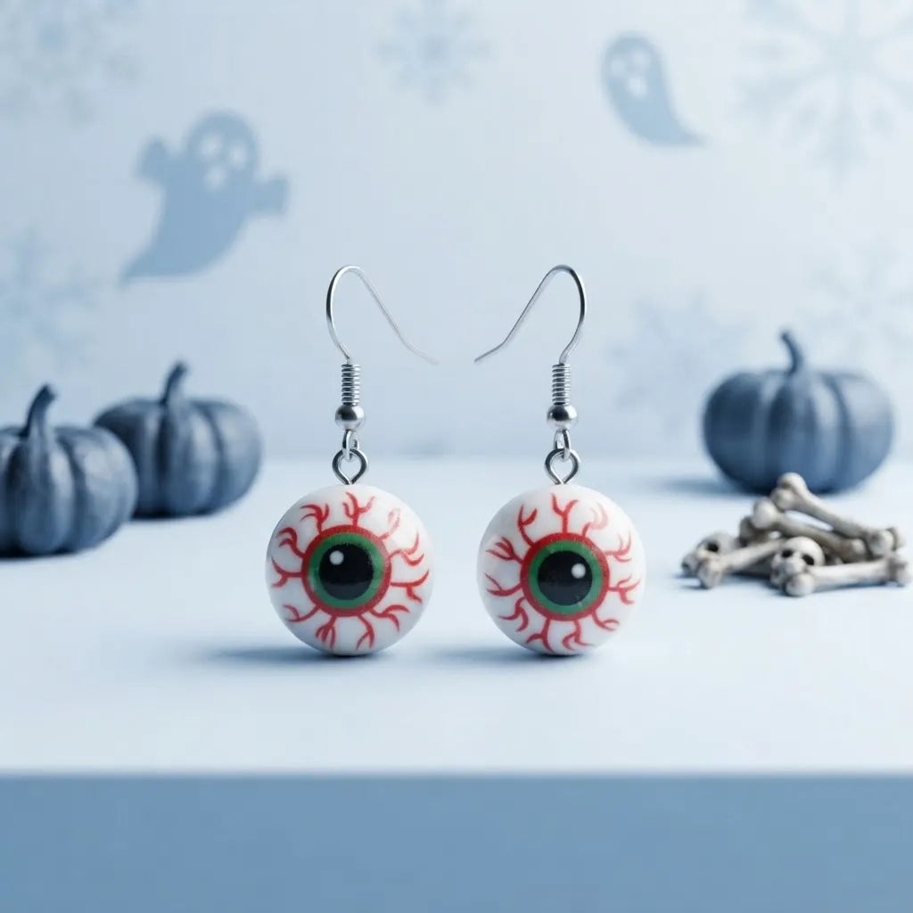 Green Eyeball Earrings Spooky Halloween Jewelry 
