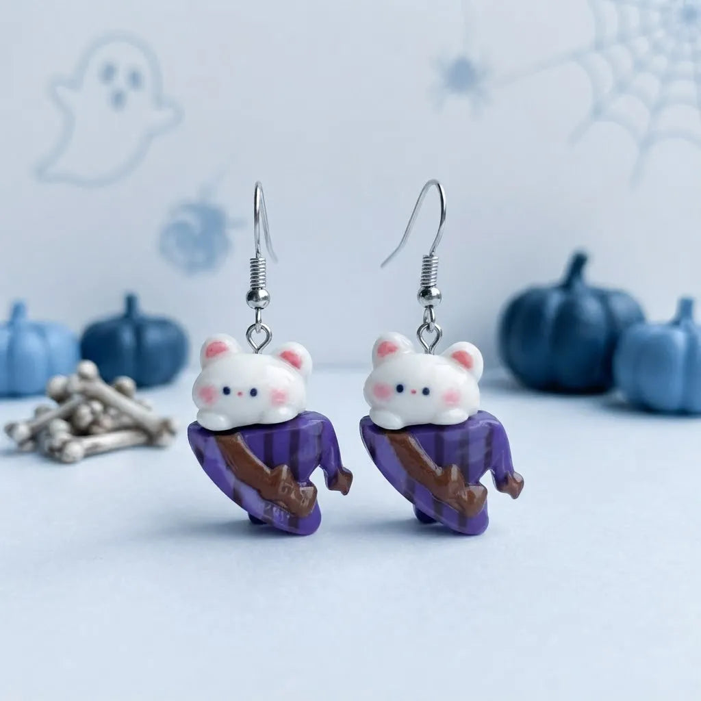 Cute Animal Witch Hat Earrings Halloween Jewelry 