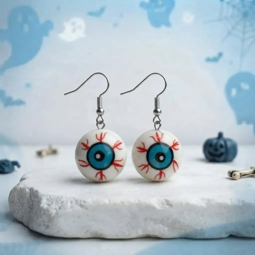 Blue Eyeball Earrings Spooky Halloween Jewelry 
