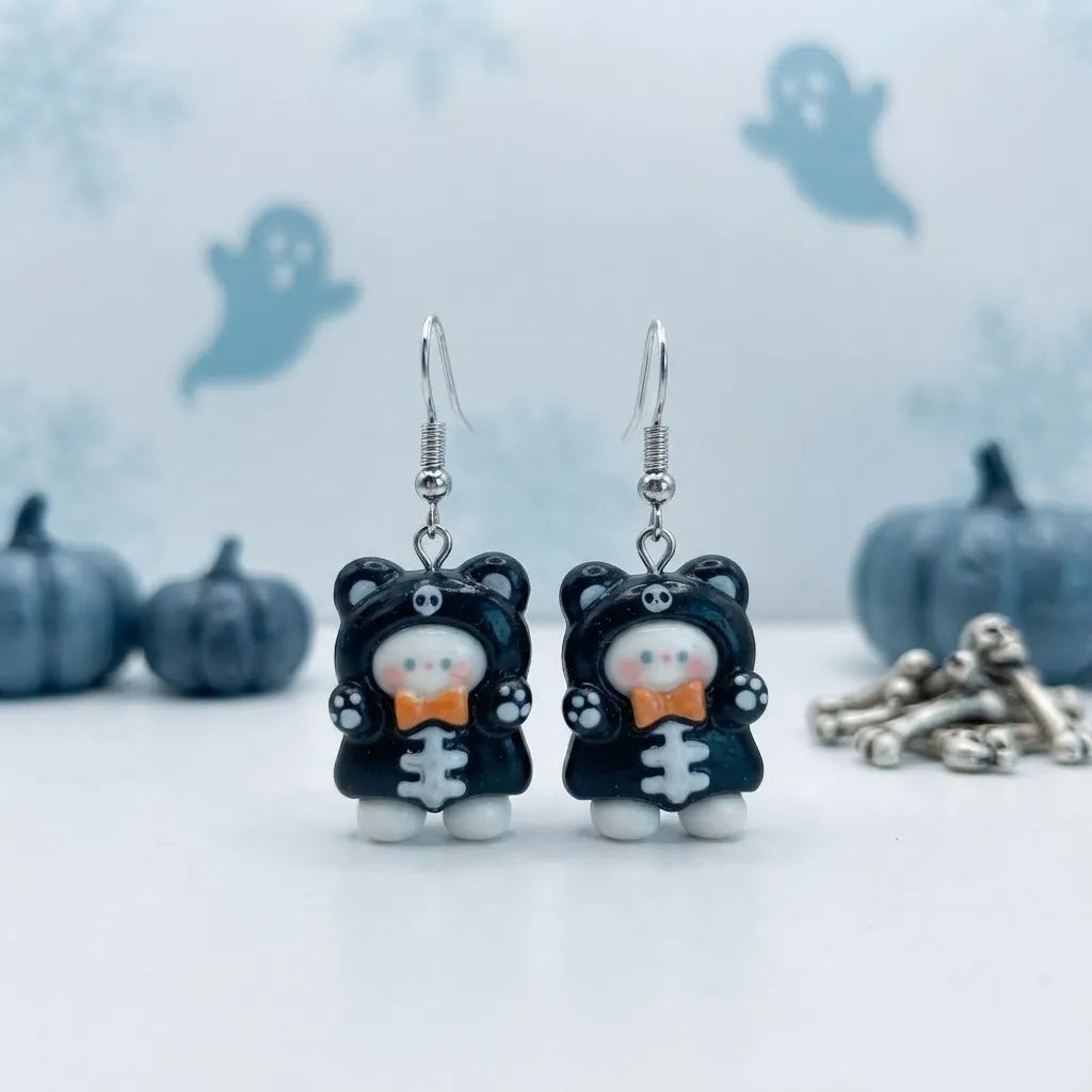 Cute Skeleton Bear Earrings Halloween Jewelry 