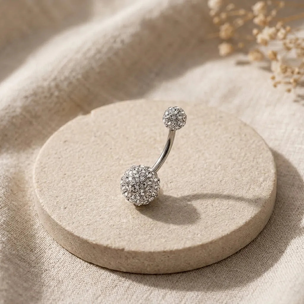 CZ Crystal Belly Button Ring, Stainless Steel Navel Piercing
