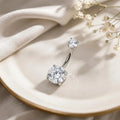 Round CZ Belly Button Ring, Stainless Steel Navel Jewelry