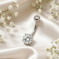 Stainless Steel Belly Button Ring with Round CZ Stone