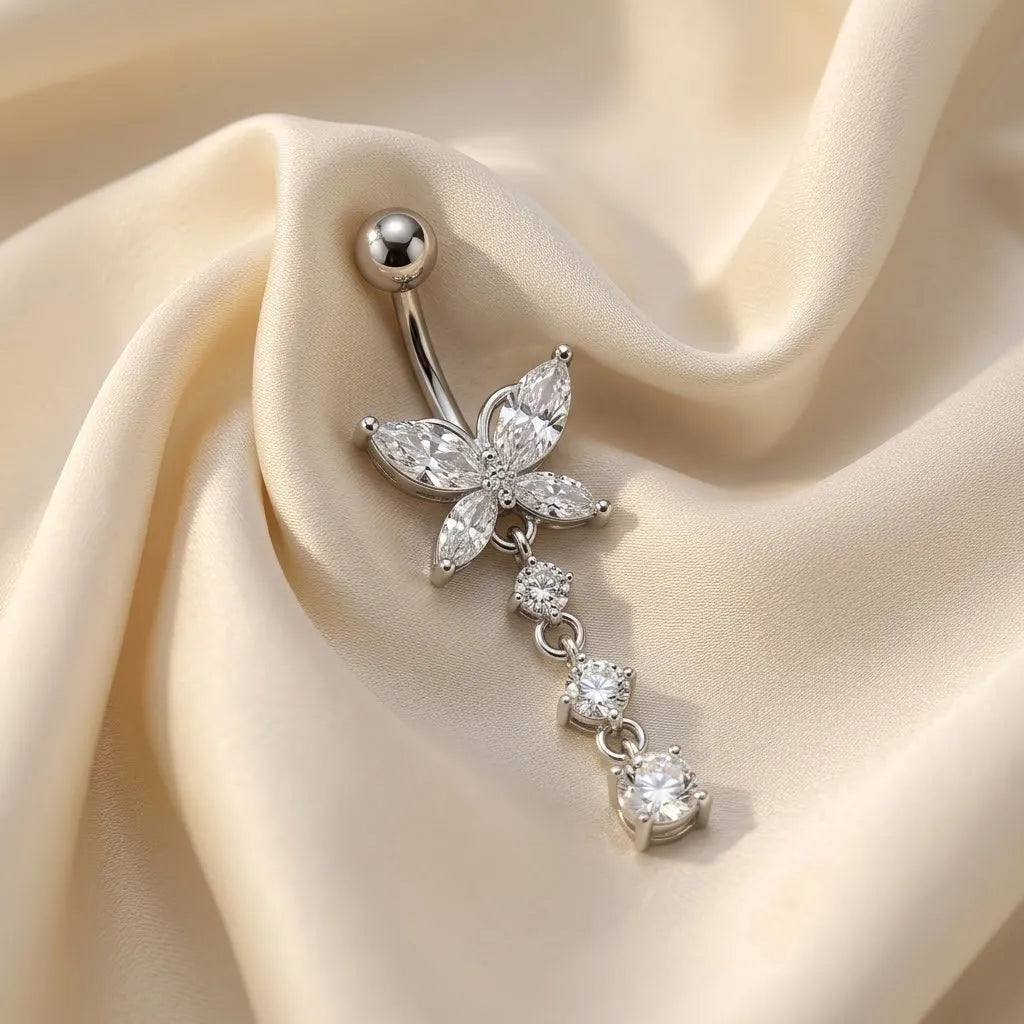Sparkling Butterfly CZ Stainless Steel Belly Button Ring