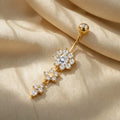Flower and Star Gold Belly Button Ring with CZ Dangle Charms
