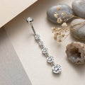 Round CZ Silver Belly Button Ring with Graduated Dangle Stones