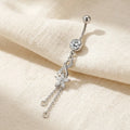 Silver Star Belly Button Ring with CZ Crystals and Dangle Chains
