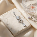 Heart CZ Dangle Belly Button Ring, Stainless Steel Body Jewelry