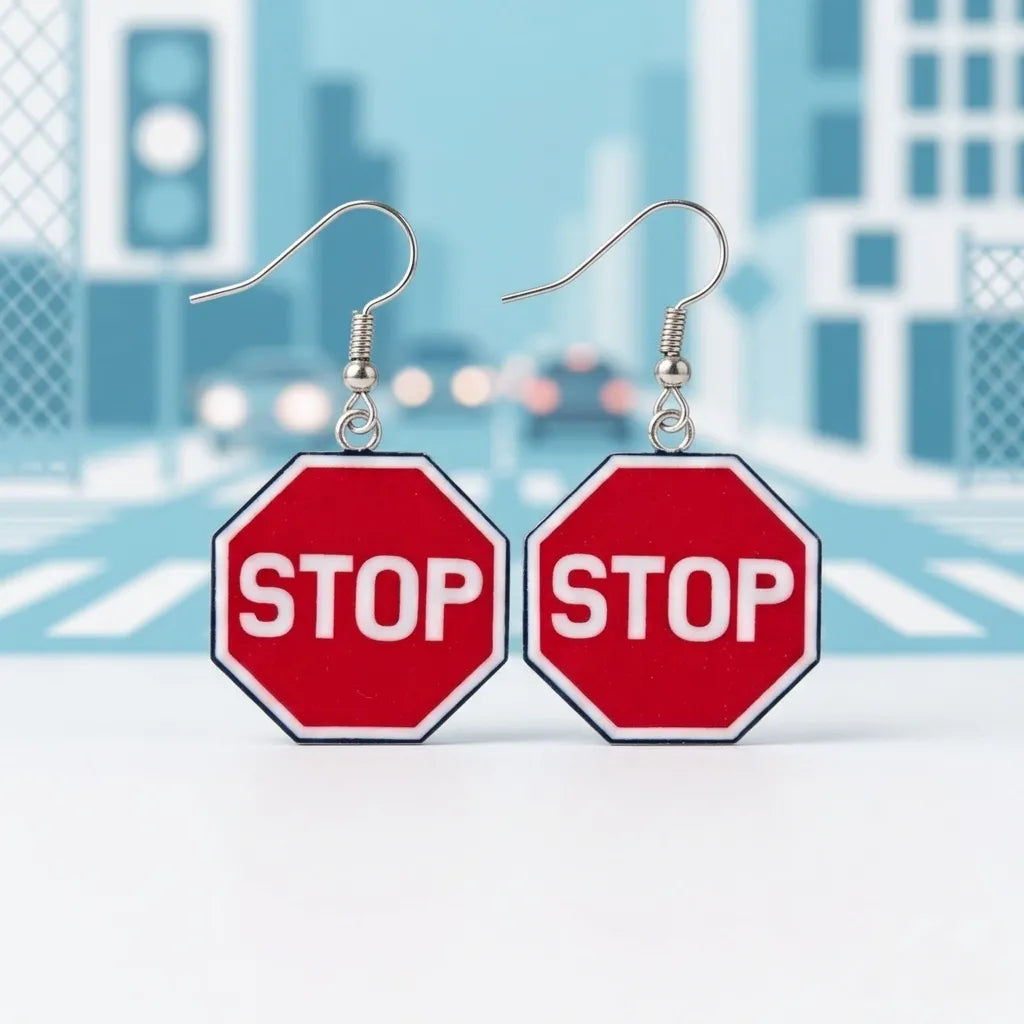 Stop Sign Dangle Earrings Funny Novelty Statement Jewelry