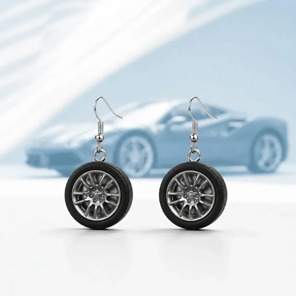 Car Tire Wheel Dangle Earrings Fun Automotive Jewelry