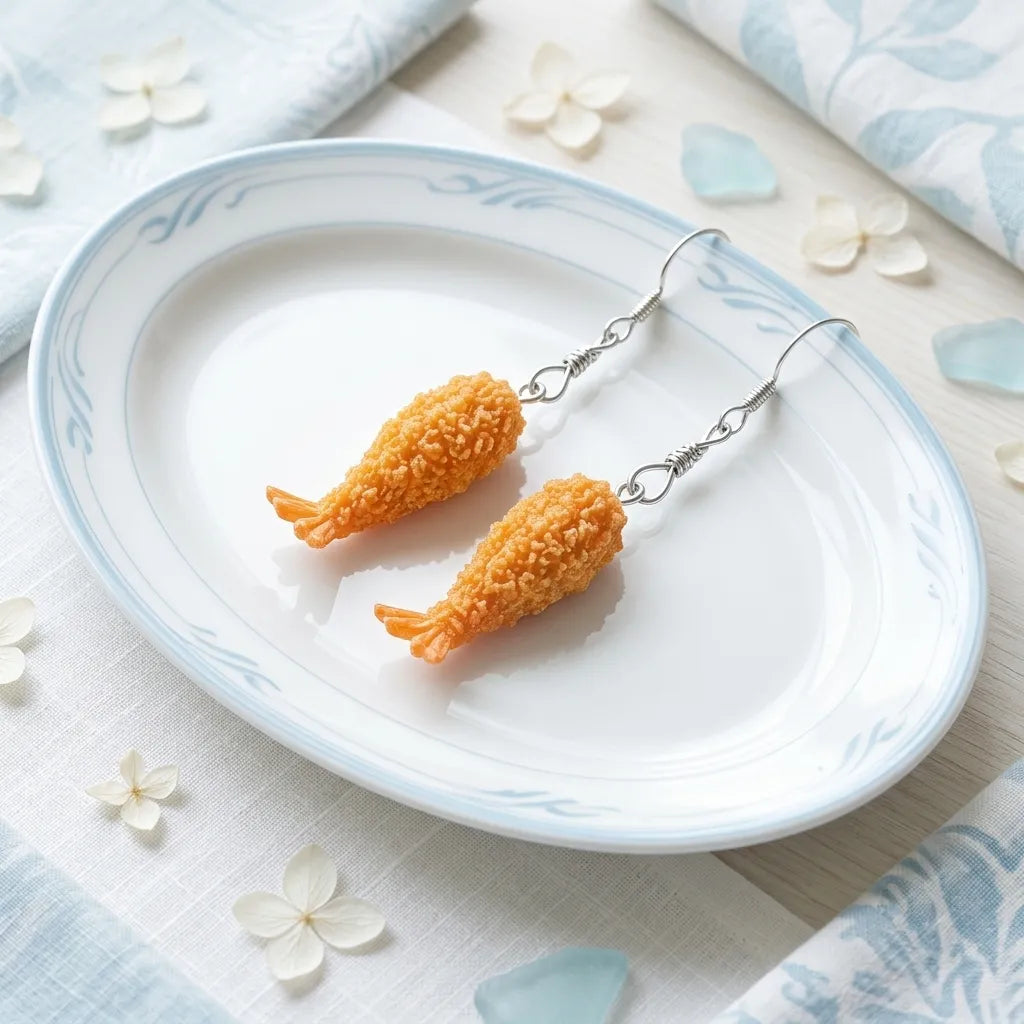 Fried Shrimp Dangle Earrings for Playful Food Style