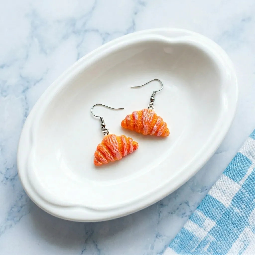 Croissant Dangle Earrings with Sweet Bakery Charm