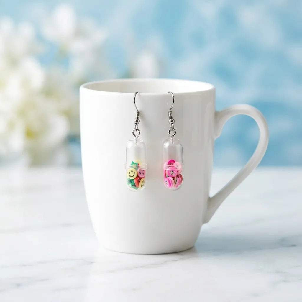 Cute Pill Capsule Button Earrings Novelty Jewelry