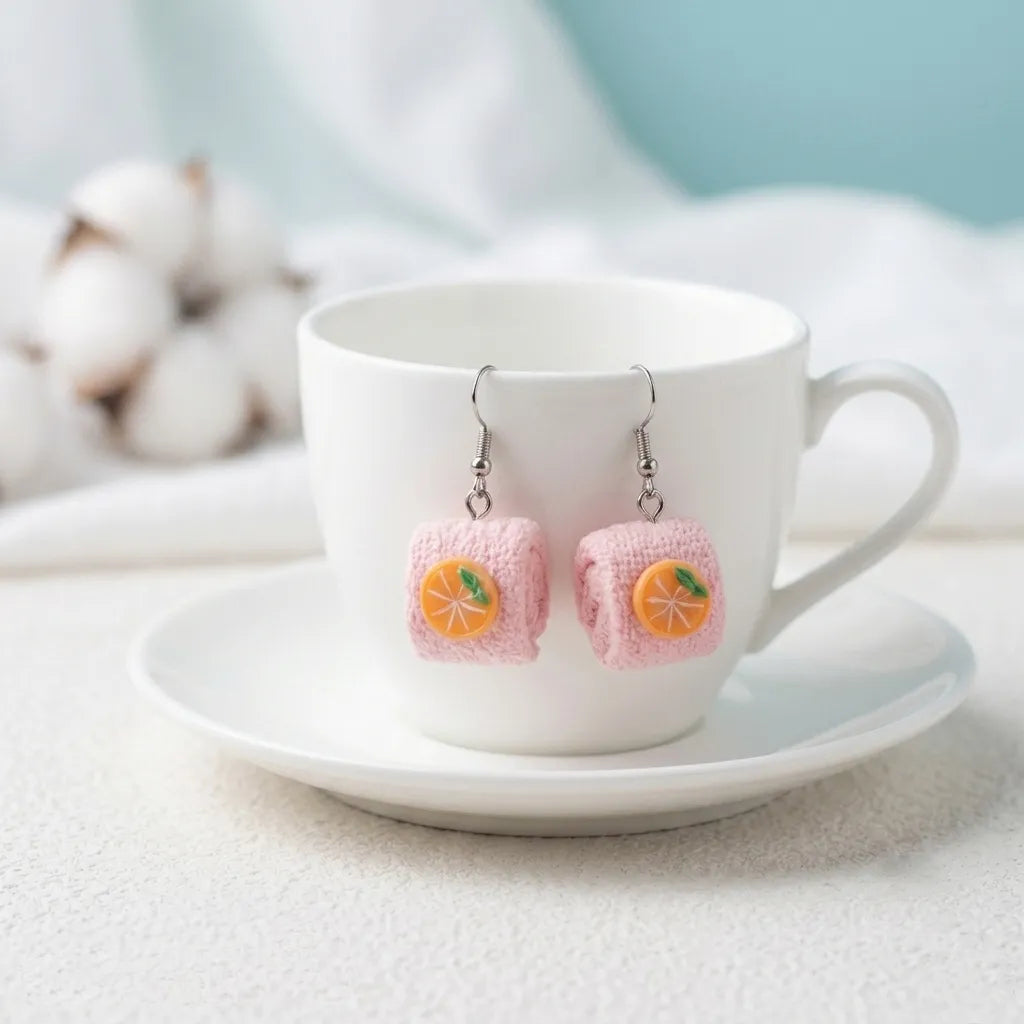 Cute Rolled Towel Orange Earrings Novelty Jewelry
