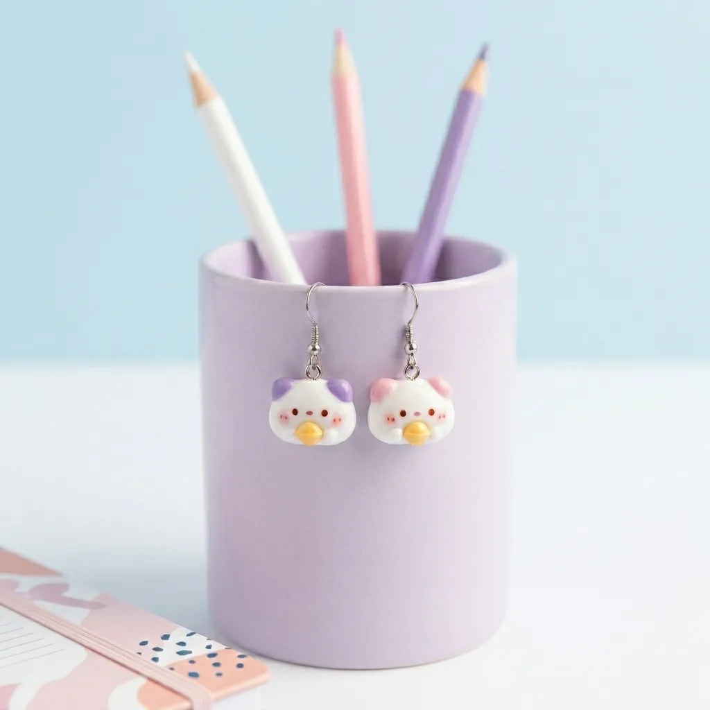 Cute Kawaii Bear Face Earrings Novelty Jewelry