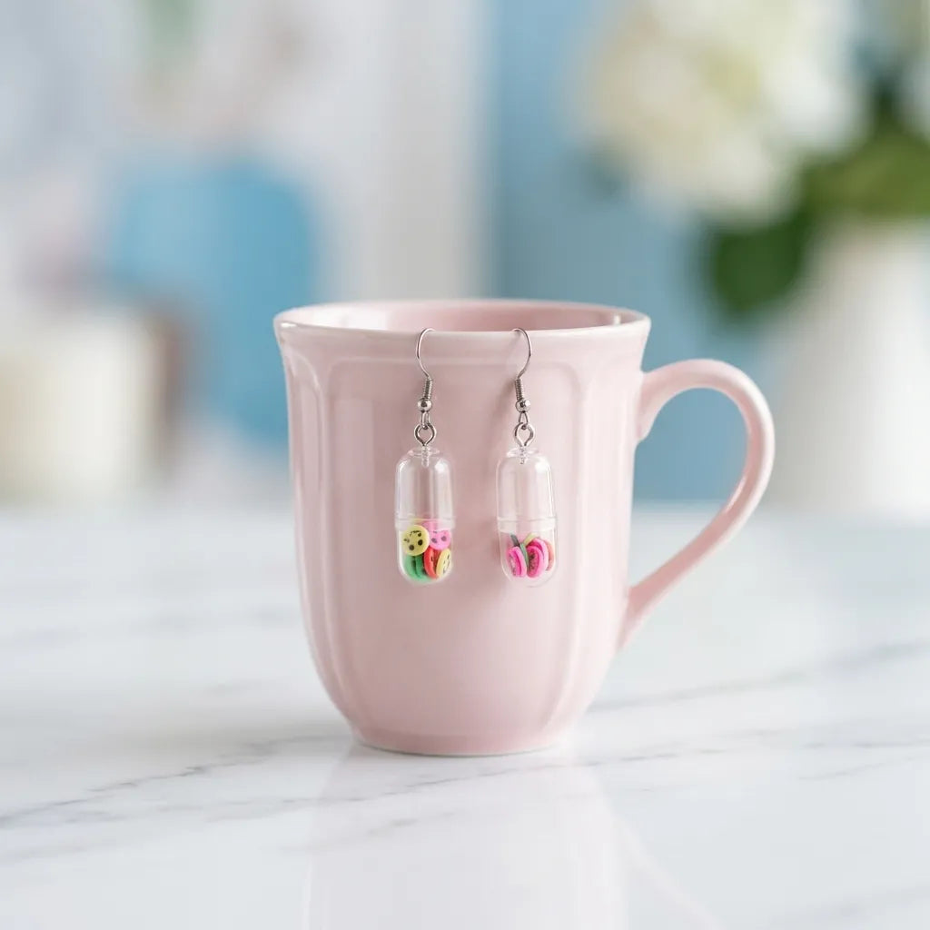 Cute Pill Capsule Button Earrings Novelty Jewelry