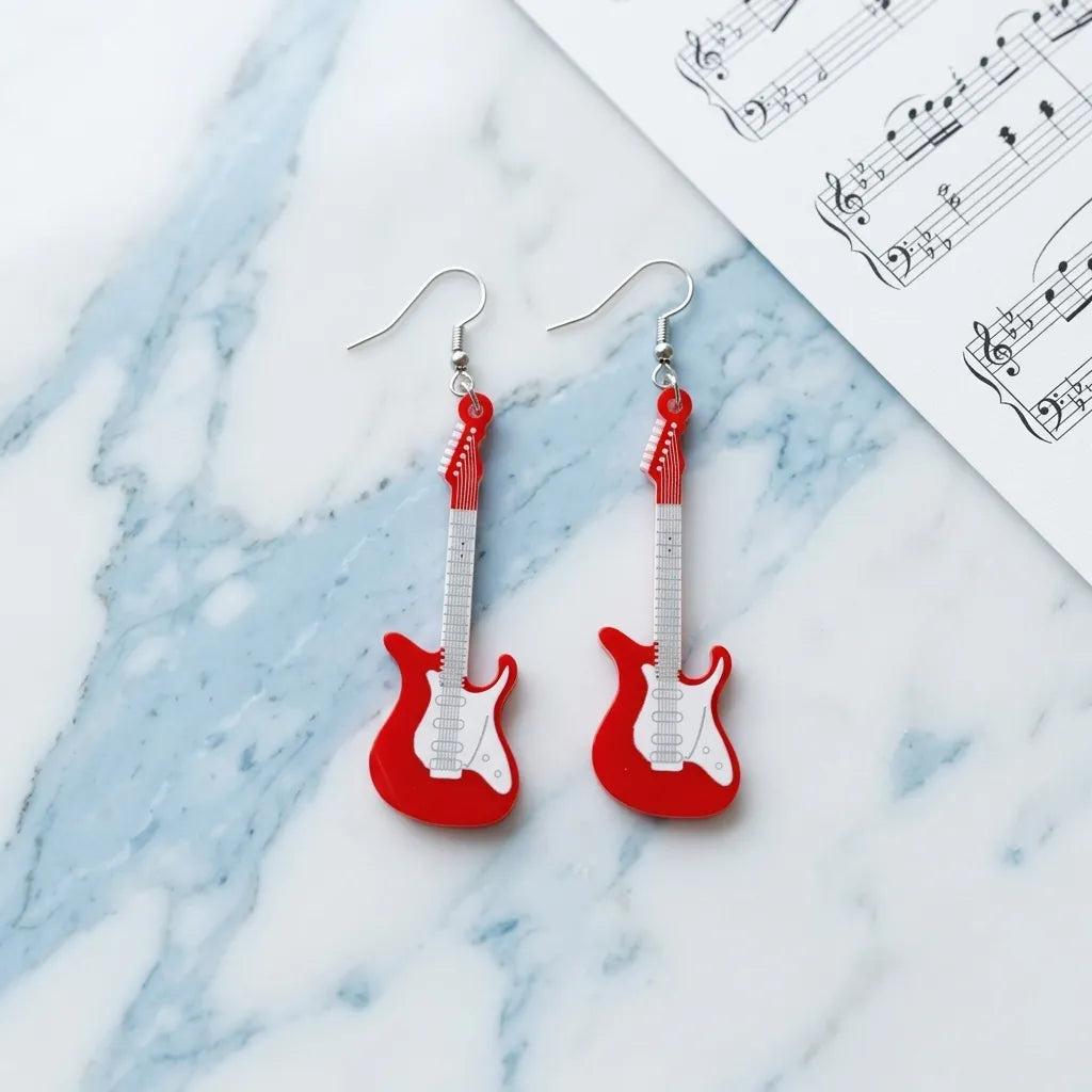 Electric Guitar Dangle Earrings for Music Lovers and Fans