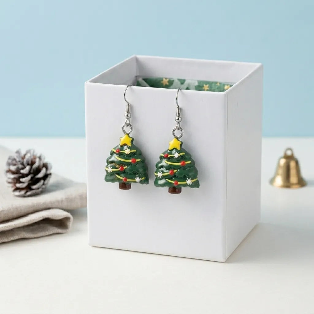 Christmas Tree Drop Earrings with Festive Holiday Charm