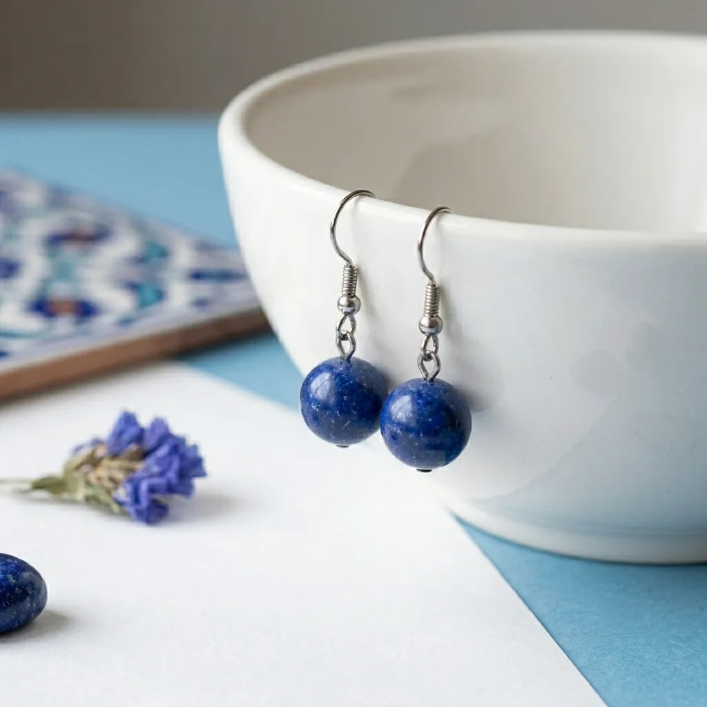 Blue Ball Drop Earrings with Lightweight Dangle Design