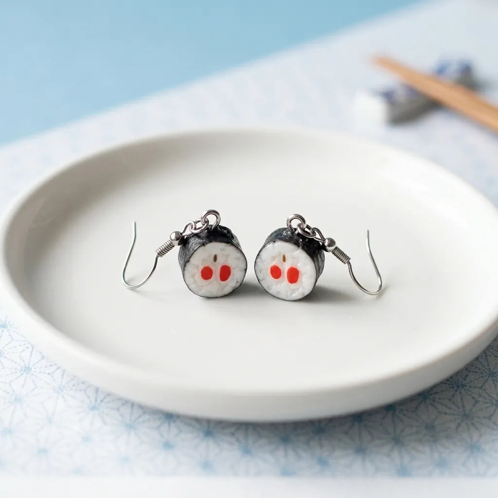 Sushi Roll Drop Earrings with Cute Mini Food Design
