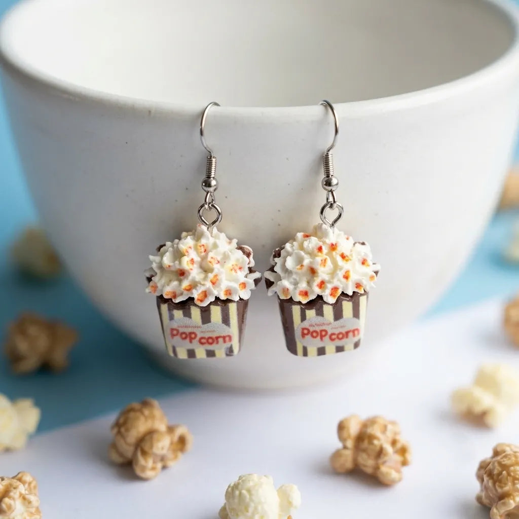 Popcorn Bucket Drop Earrings with Cute Movie Snack Design