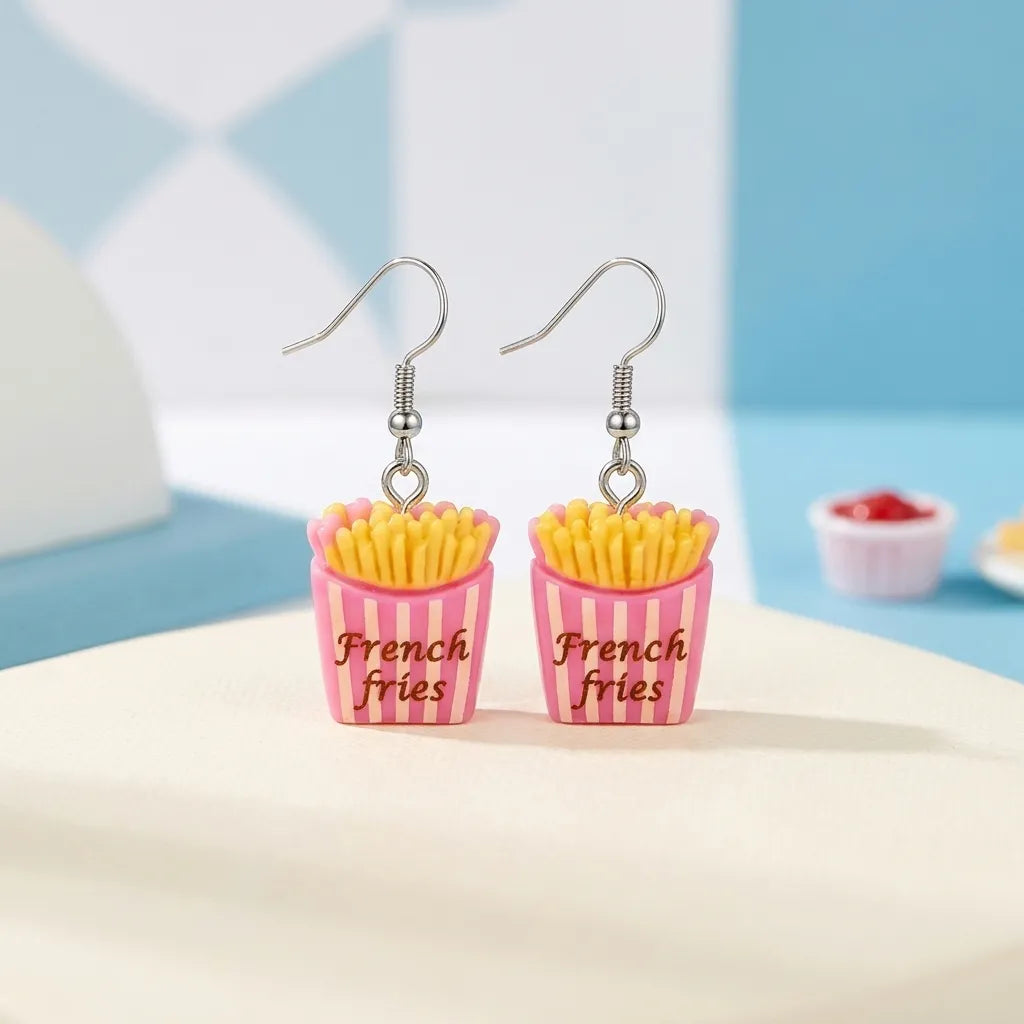 French Fries Dangle Earrings Cute Fast Food Jewelry Style