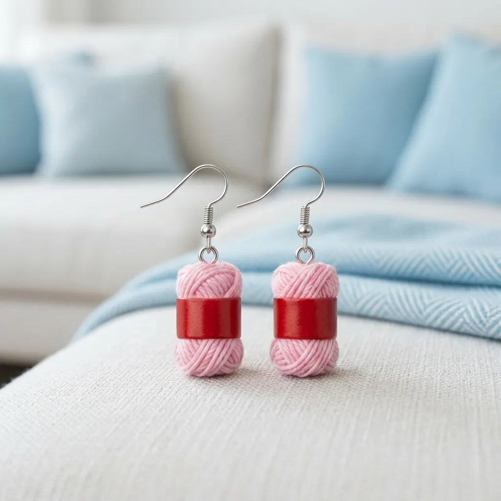 Cute Pink Yarn Ball Earrings Lightweight Novelty