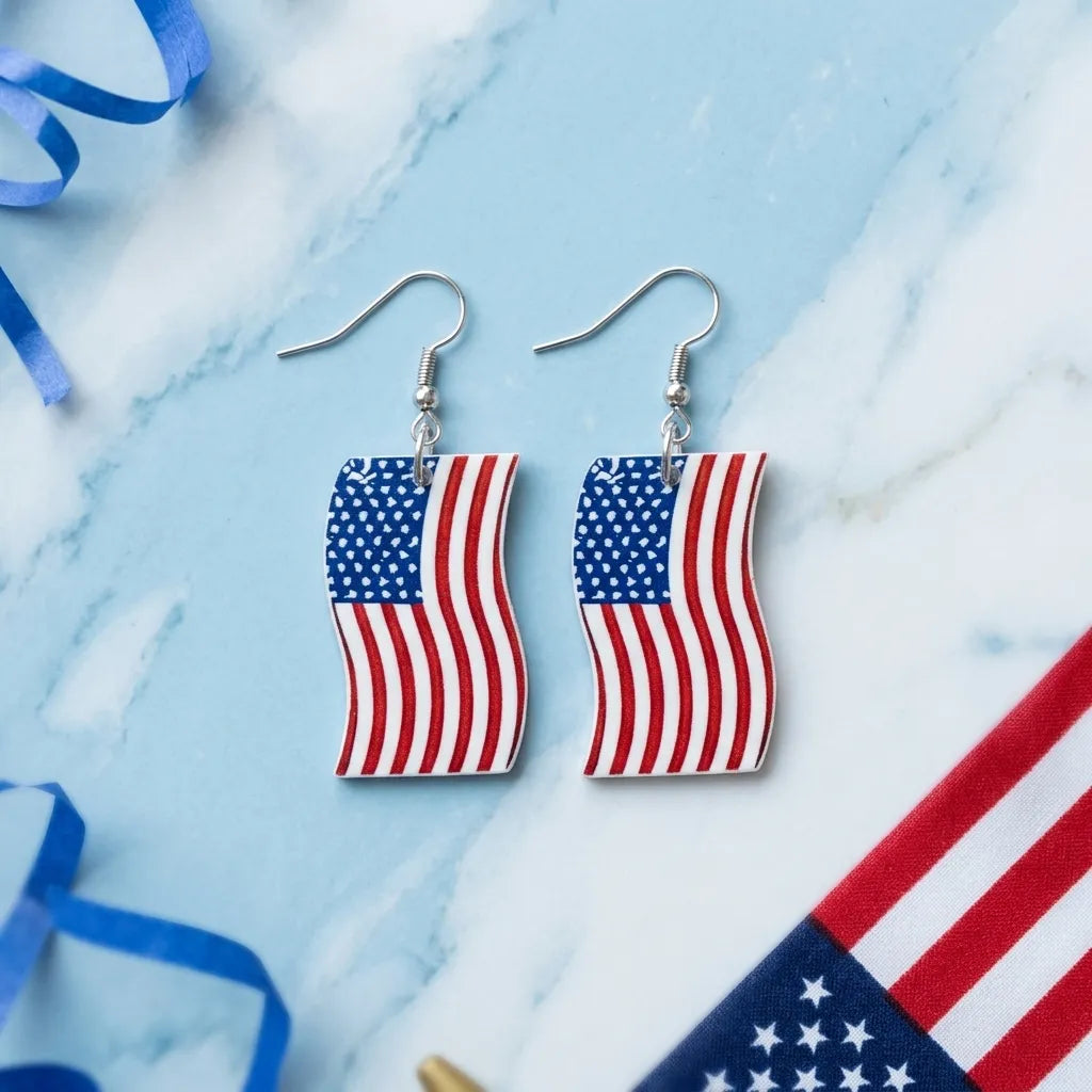American Flag Dangle Earrings for Patriotic Holiday Style