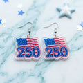 250th of July Patriotic Drop Earrings with Flag Design