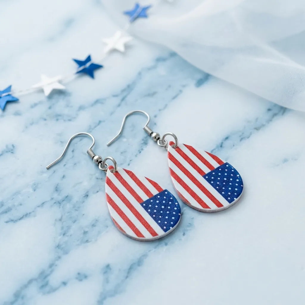 Patriotic Flag Teardrop Dangle Earrings for July Fourth Style