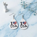 I Love USA Teardrop Dangle Earrings Patriotic Style Fun