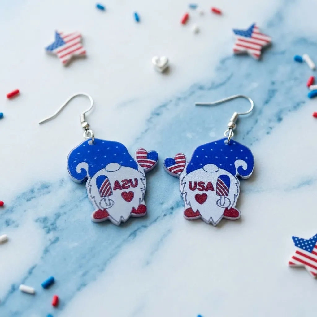 Cute USA Popsicle Gnome Earrings Patriotic